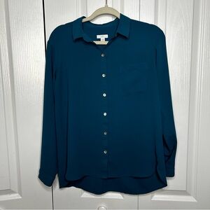 J. Jill Women’s Dark Green Crepe Button Up Long Sleeve Shirt Size XS‎ Polyester